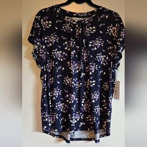Liz Claiborne Purple and Navy Floral Blouse